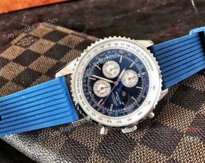 Replica Breitling Navitimer Watch Blue Moonphase Dial and Rubber Watch Band